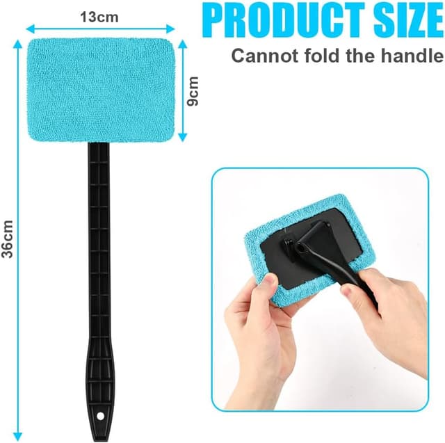 Detalle 2 de URAQT Car Windscreen Cleaner Brush (2PCS) with Long Reach Handle and 4 Washable Microfibre Pads
