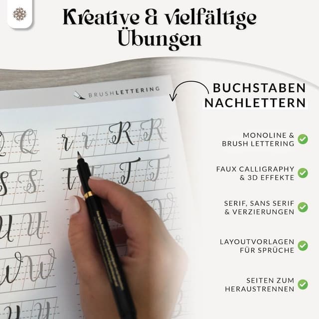Detalle 2 de Lebenskompass® Handlettering Übungsbuch für Anfänger – Achtsame Kalligraphie & Hand Lettering trainieren