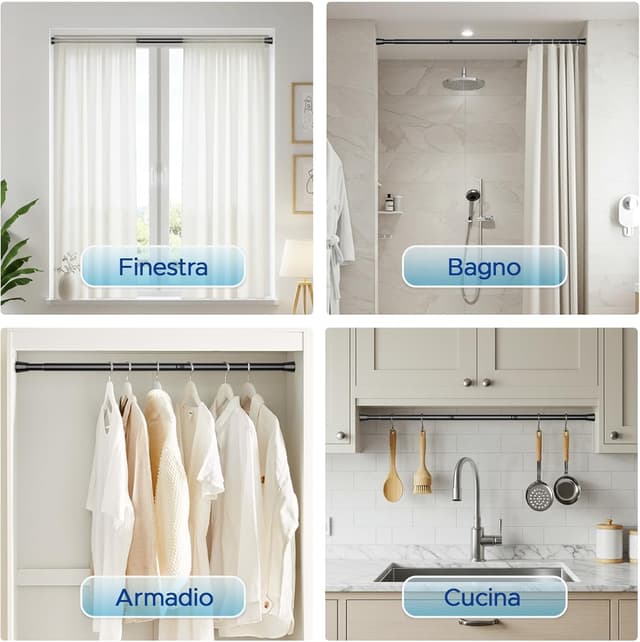 Detalle de BSYXLSX Bastone a pressione per tende nero 71–155 cm, Ø 25 mm