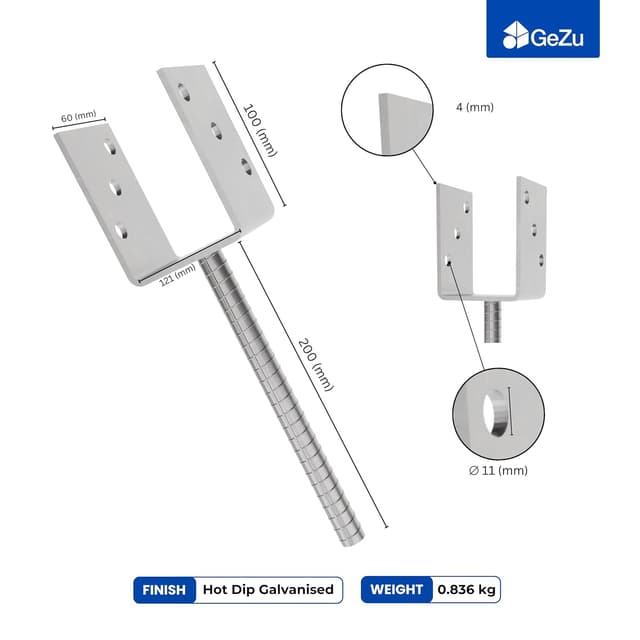 Detalle 2 de GeZu Impex Support de poteau en U galvanisé à chaud pour clôture (lot de 12)
