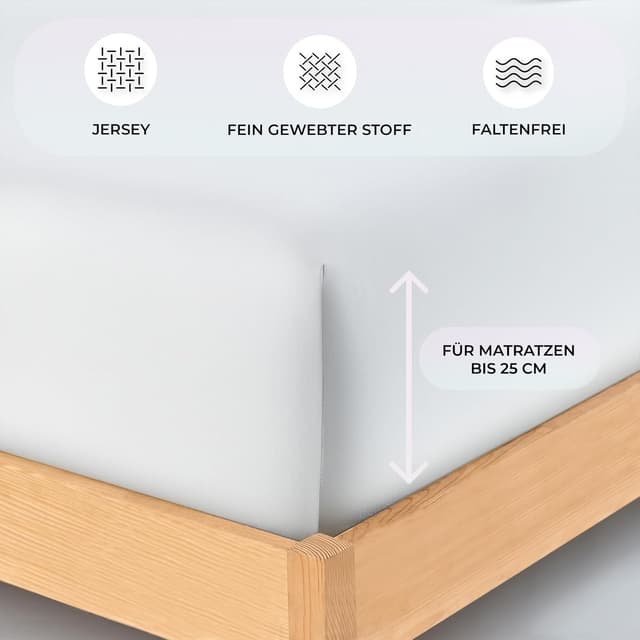 Detalle de Buymax Spannbettlaken 180×200 cm Baumwolle Jersey Weiß