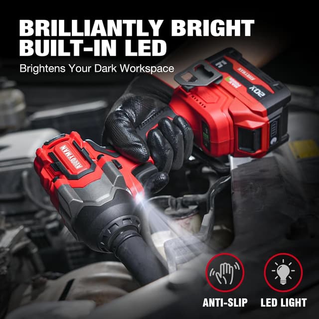 Detalle 2 de Alloyman Cordless Impact Wrench 900Ft-lbs 1/2" brushless impact driver (20V) with 2x4.0Ah batteries