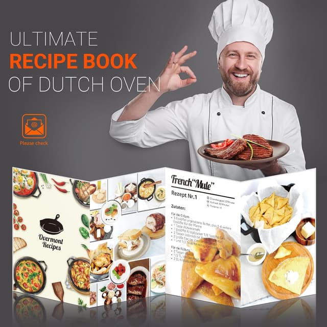 Detalle de Overmont Dutch Oven aus Gusseisen – einsatzfertig eingebrannt, Deckel als Bratpfanne (27 cm) für Küche, Camping & Grill