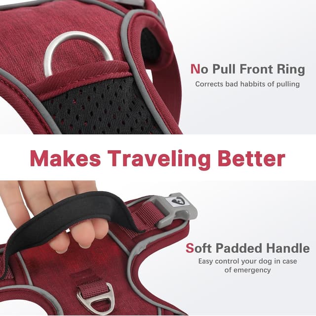Detalle 2 de Belababy Large Dog Harness (Anti-Pull) with Soft Padded Handle, Reflective Strips, Red XL