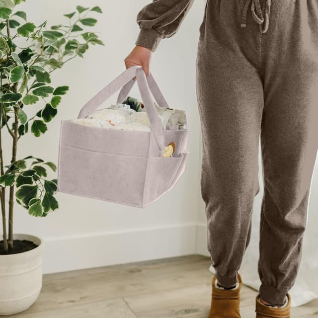 Detalle 2 de PUTSKA Windelkorb Organizer – großer Aufbewahrungskorb für die Wickelstation (Mokka), mit 2 herausnehmbaren Trennwänden