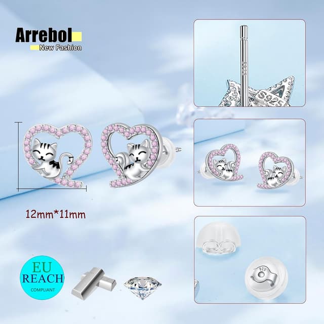 Thumbnail 2 de Arrebol pendientes plata de ley 925 gato corazón