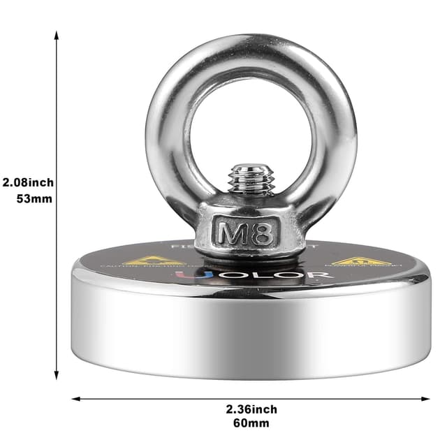 Detalle 2 de Uolor Fishing Magnet (160 Kg / 353 LBS pull force) N35 round neodymium magnet for river retrieval