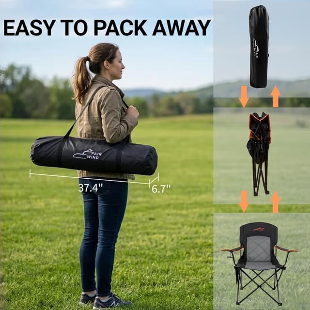 Thumbnail 6 de FAIR WIND 2 Pack Fully Padded Camping Chairs (350LBS) with Cup Holder & Side Pocket