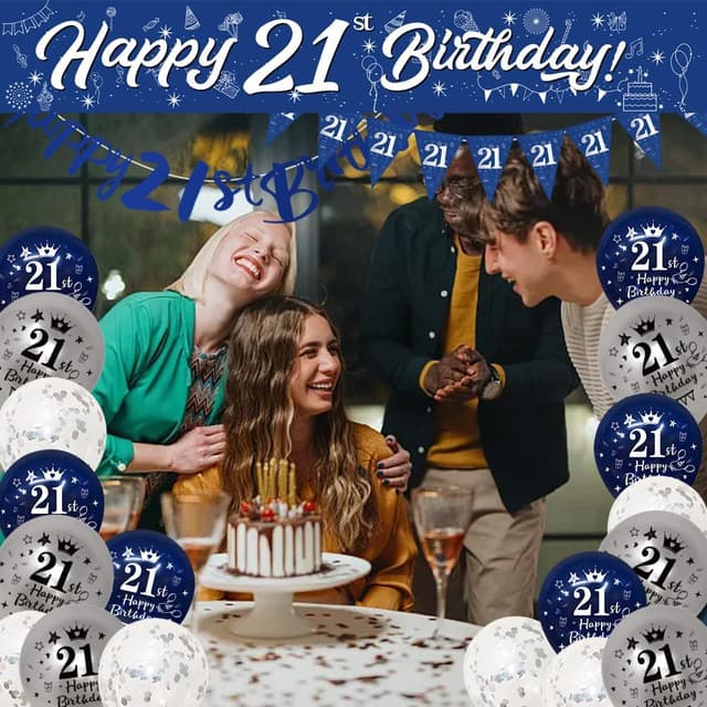 Thumbnail 6 de 21st Birthday Decorations Blue Silver party kit ๐