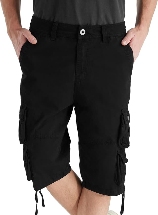 Detalle de YGREYG Men’s Cargo Shorts Long Capri (Below the Knee) — Relaxed Fit with Pockets