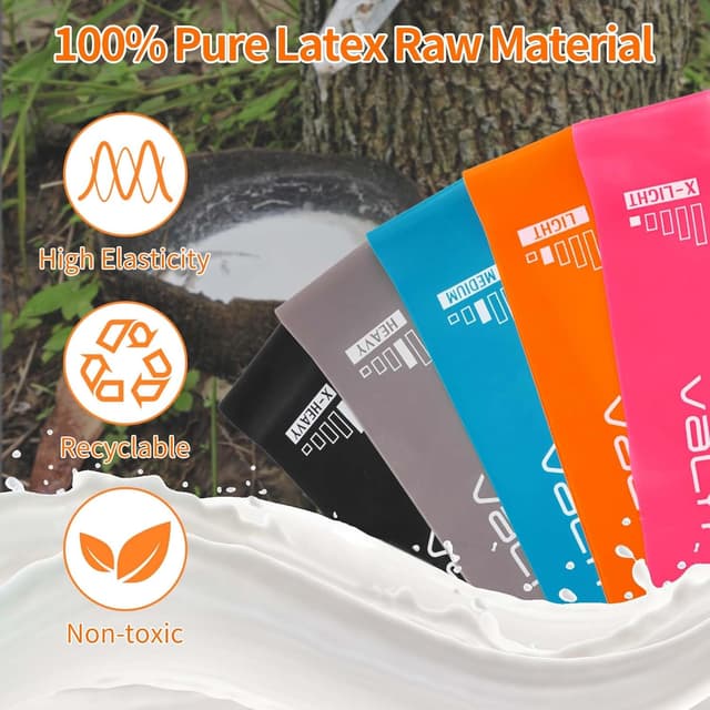 Detalle de VALYPANOR Resistance Bands Exercise Loop (5 resistance levels) with carry bag for home gym, yoga & rehab