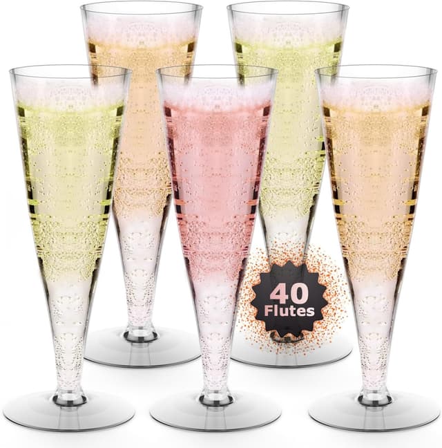 Detalle de Lazyshine Plastic Champagne Flutes Disposable Wine Glasses (40 Pack, Clear 4.5oz) for Mimosas & Events