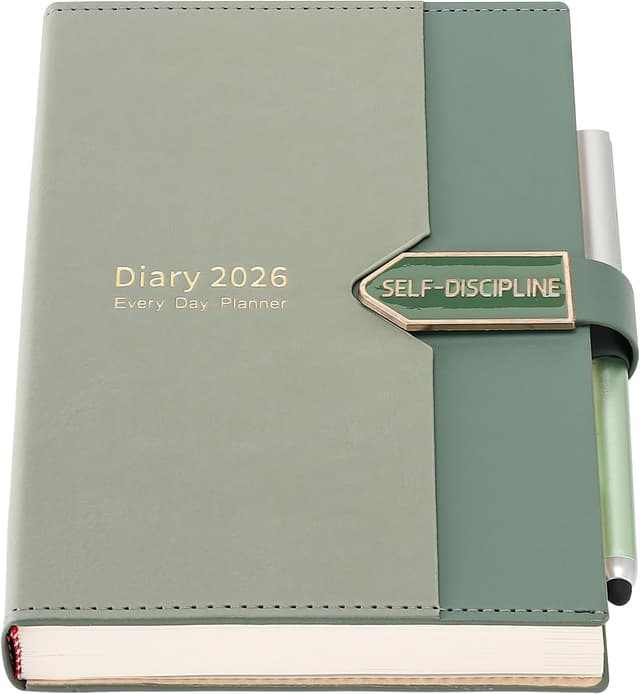 Detalle de Mljtoyo A5-Tagesplaner 2026 (Tag pro Seite) – Produktivitätstagebuch von Januar bis Dezember in Hellgrün