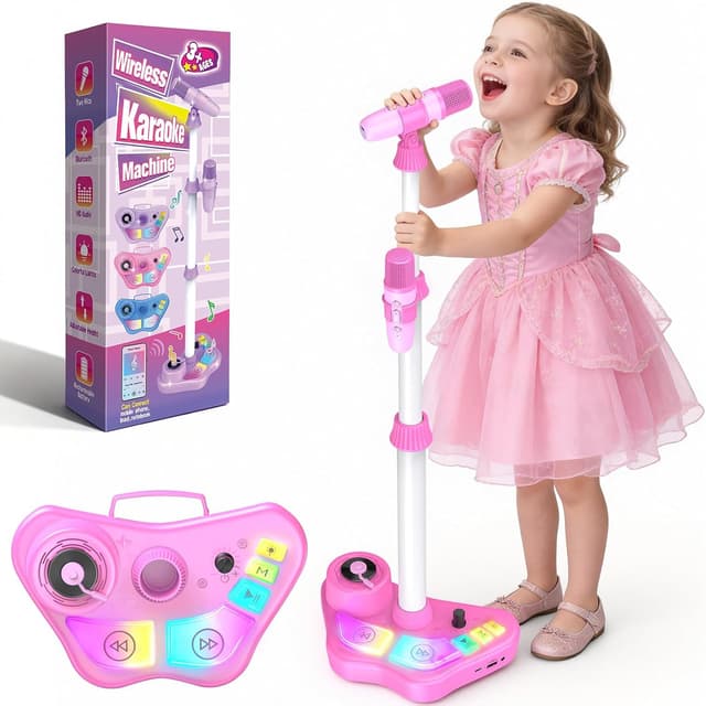 Detalle de Micrófono karaoke Rosa con soporte 47–108 cm