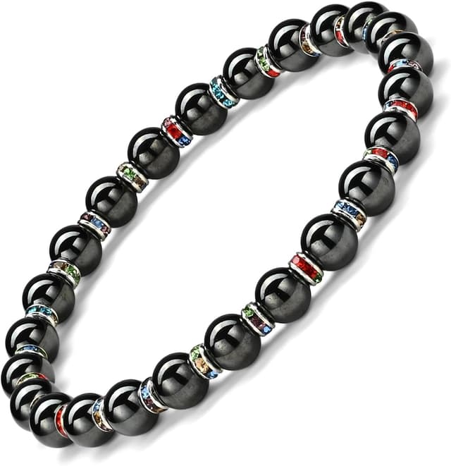 Detalle de Apocalyptic-K Magnetarmband mit Hämatit-Magnetperlen und Strasssteinen (6/8 mm) – für Damen & Herren