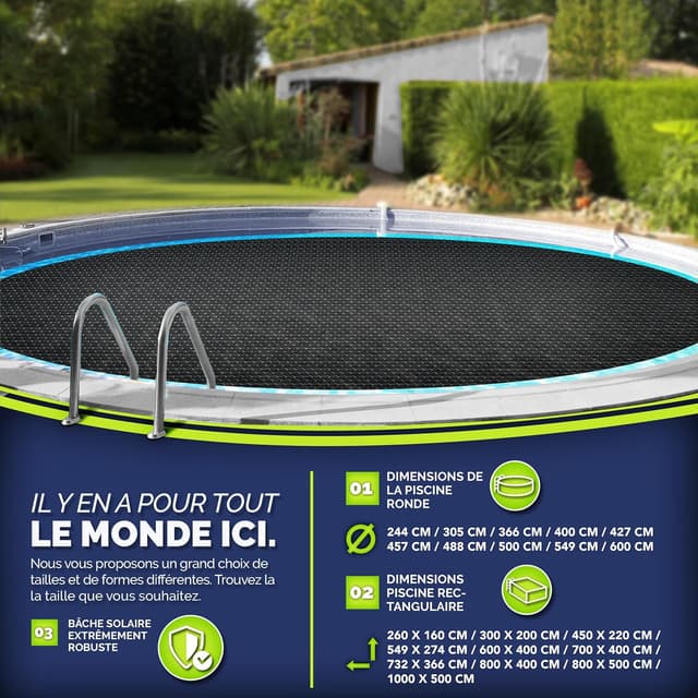 Detalle de Bâche à bulles pour piscine tillvex, protection solaire 120 µm (noir) — version ronde 244 cm