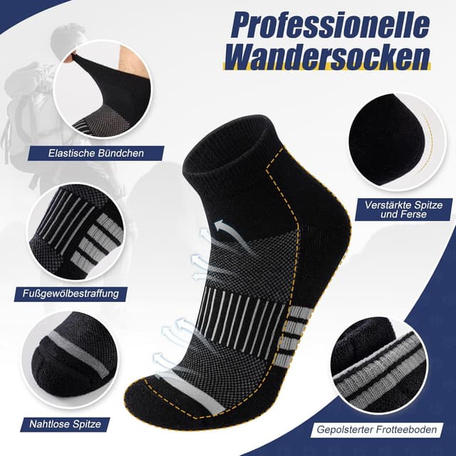 Detalle de Niofind Merino Wandersocken (6 Paar) – atmungsaktive gepolsterte Quarter-Sneaker- und Laufsocken mit Wolle