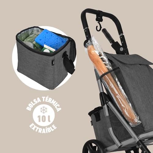 Detalle de Jata HCAR2502 carro de la compra plegable de 4 ruedas con bolsa térmica (40 L)