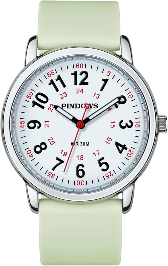 Detalle 2 de PINDOWS Analoge Quarzarmbanduhr mit Silikonband – leuchtendes Zifferblatt, wasserfest bis 50 m