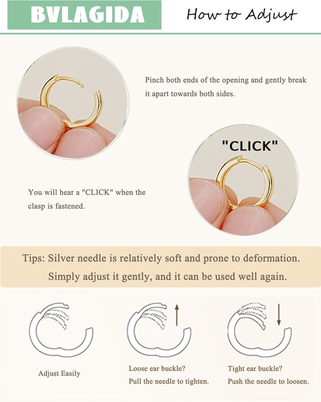 Detalle 2 de BVLAGIDA 4 paires de créoles en argent 925 (argent/or) — hypoallergéniques pour plusieurs piercings