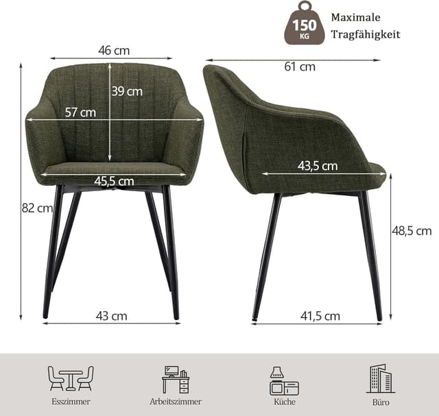 Detalle de Goeurvant Set da 6 sedie da cucina con seduta imbottita e braccioli