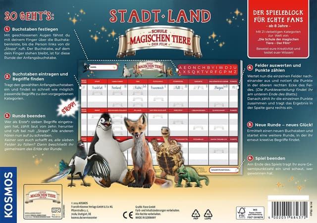 Detalle 2 de Kosmos 684372 „Stadt Land Die Schule der magischen Tiere“ – Spielblock zum Film für 2+ Spieler ab 8
