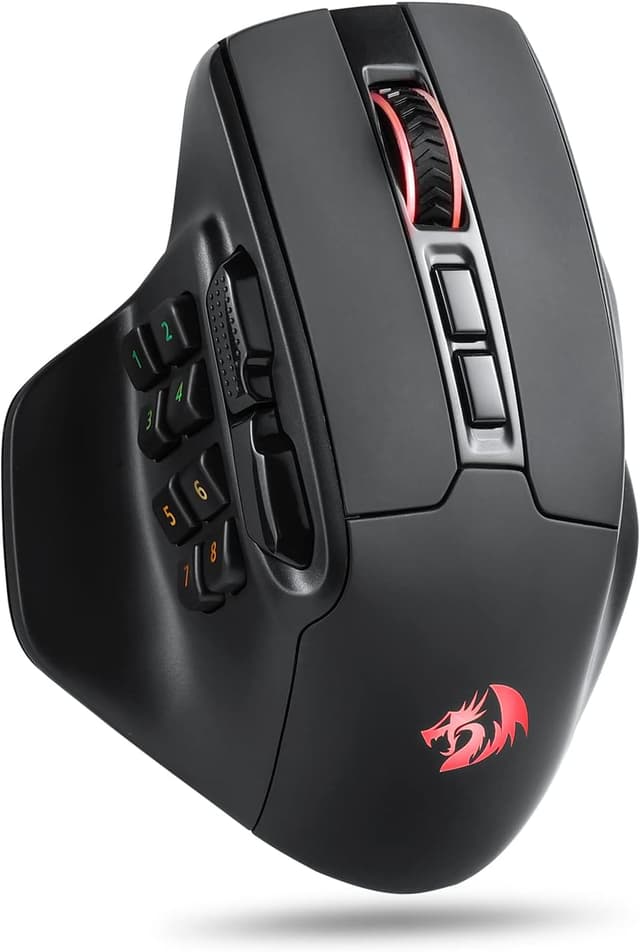 Detalle de Redragon M811 Pro Souris de jeu MMO sans fil : 15 boutons programmables et RVB