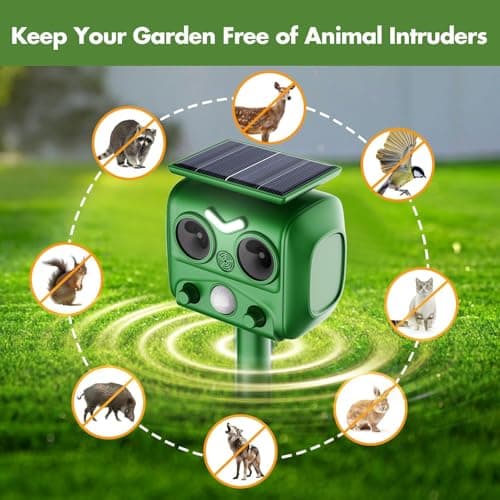 Detalle 2 de Repelente ultrasónico solar para gatos IP66, 5 modos