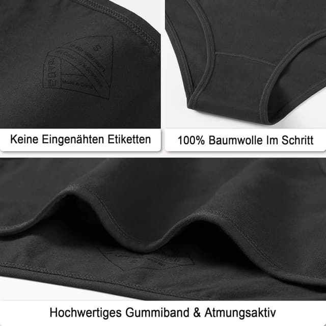 Detalle de Anqier Damen-Unterhosen im 6er-Pack aus Baumwolle (95 % Baumwolle/5 % Elasthan) – bequeme Hipster-Slips