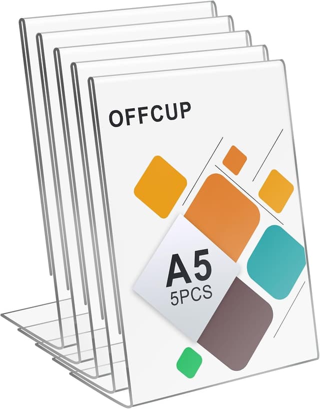 Detalle de OFFCUP Acryl Display Ständer (5er-Set) für A5 – doppelseitiger L-Ständer als Menükartenhalter