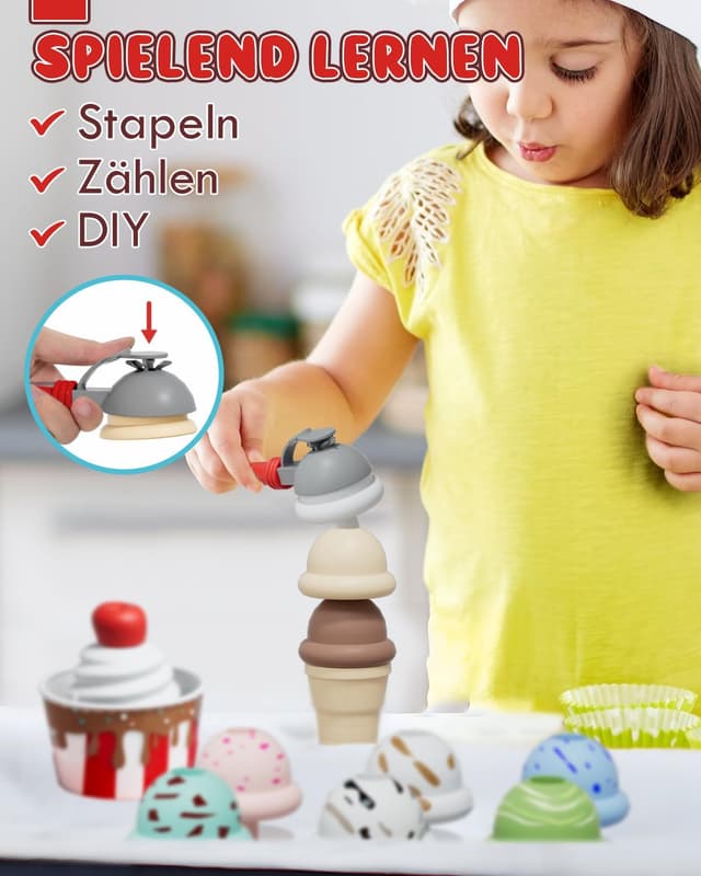 Detalle 2 de Lehoo Castle Eisdiele Kinder-Spielset ab 3 Jahren (Zubehör für Kaufladen & Kinderküche) – rot