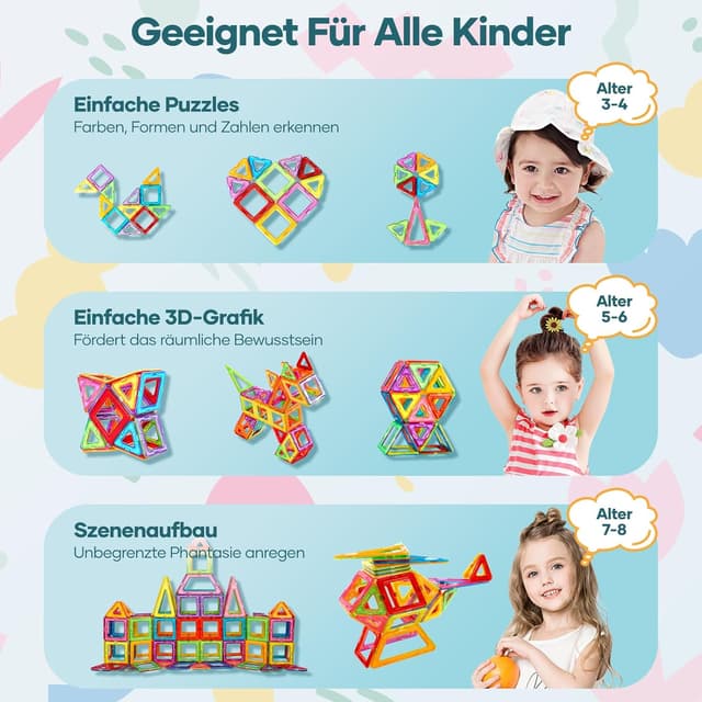 Detalle de Assark Magnetische Bausteine Magnetspielzeug mit 60 Fliesen-Set (3–8+ Jahre) – Montessori Konstruktion für Kinder