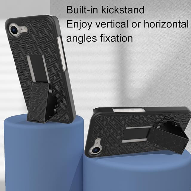 Detalle de Ailiber iPhone 16e Belt Clip Case Holster with Screen Protector (Swivel Kickstand, Black)