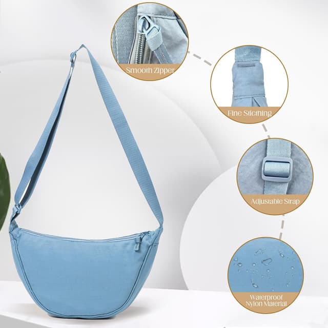 Detalle 2 de GoPaw Crescent Bag for Women: nylon half moon crossbody with adjustable strap
