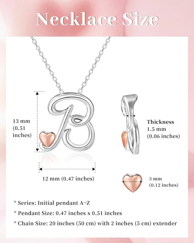 Detalle de Collier Mesovor avec initiale en argent et cœur en or rose pour femme, pendentif personnalisé