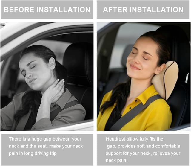 Detalle de Alaoo Cuscino Poggiatesta Auto ortopedico con supporto collo e spalle, rimovibile e traspirante (beige, 1 pezzo)