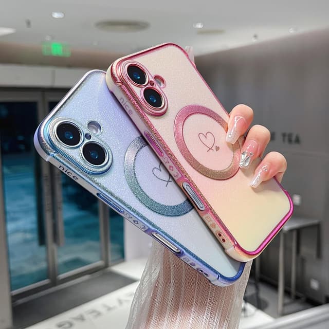 Detalle 2 de ZTOFERA Magnetic Case for iPhone 16 Plus (6.7-inch) – MagSafe-compatible iridescent silicone with love-heart pattern