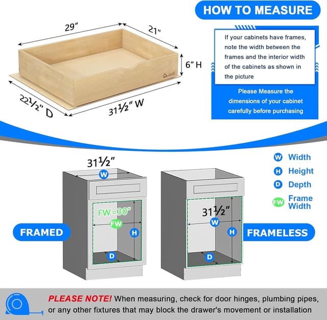 Detalle de WelFurGeer Soft Close Pull Out Drawers for Kitchen Cabinets (29" x 21" Pull-Out Organizer)