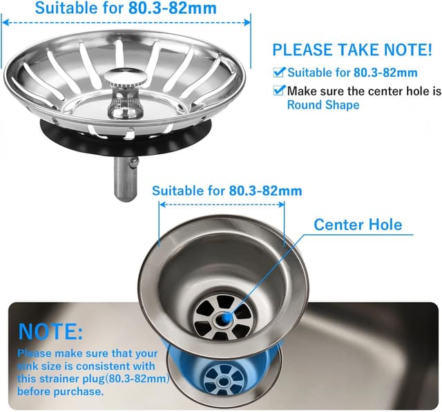 Detalle de Stainless steel sink strainer plug, 80mm