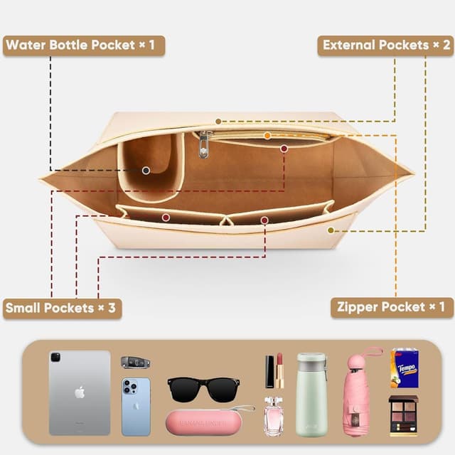 Detalle 2 de Sunshine smile Organizer für Longchamp Tasche (Filz-Taschenorganizer mit mehreren Fächern)