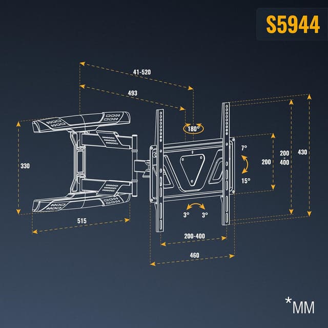 Thumbnail 6 de RICOO TV Wandhalterung S5944 schwenkbar und neigbar für 32–55 Zoll, bis 30 kg (VESA bis 400 x 400)