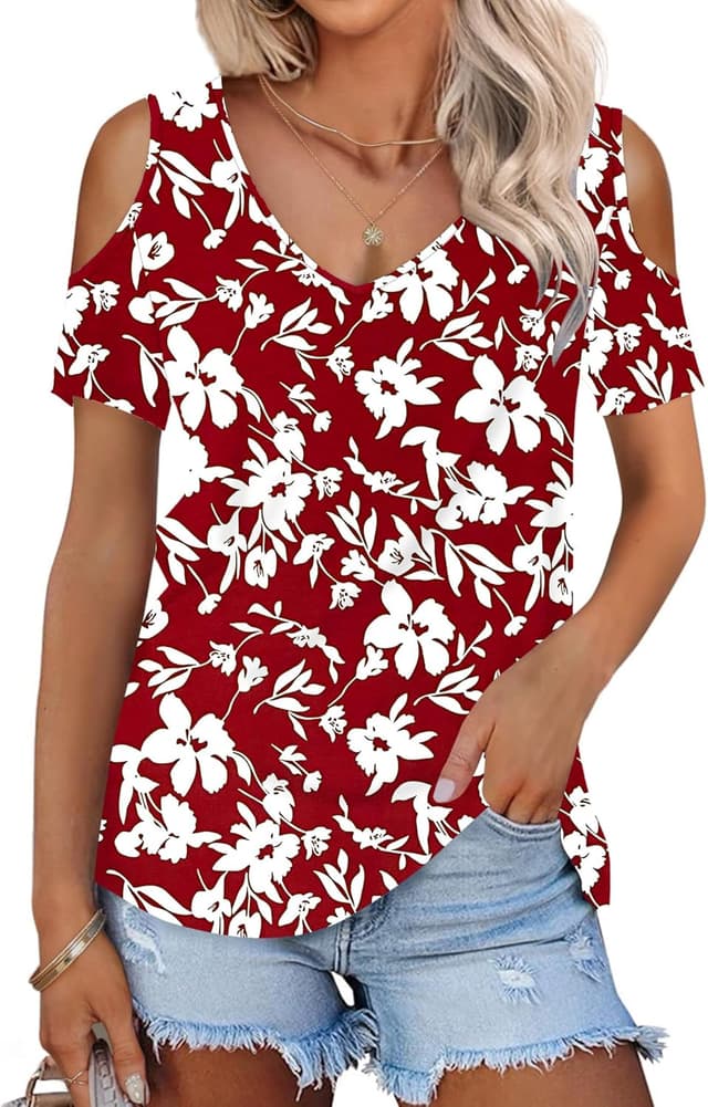 Detalle de WNEEDU Maglietta donna estiva con scollo a V, senza spalline e manica corta