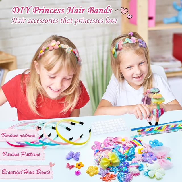 Detalle 2 de JOYSAL cerchietto fai da te per ragazze con 6 fasce, nastri colorati e 36 ornamenti