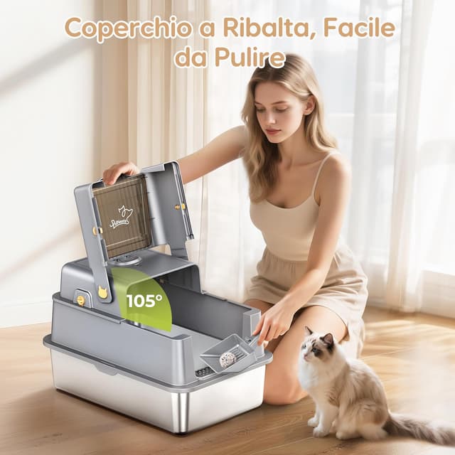 Detalle 2 de PalNests lettiera per gatti XXL in acciaio inox 105°