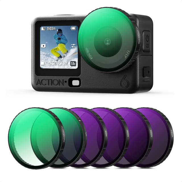 Detalle de K&F CONCEPT Clip-On Schnellwechsel-Filter Kit für DJI Osmo Action 6 (6er-Pack) mit CPL, ND8/ND16/ND32/ND64 & Black-Mist 1/4