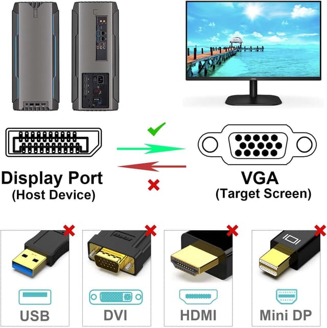 Detalle 2 de BENFEI DisplayPort auf VGA Kabel (0,9 m) – unidirektional, Stecker-zu-Stecker für Monitor & Beamer