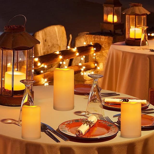 Detalle de Nancia 2er-Set wasserdichte LED-Stumpenkerzen ohne Flamme mit Fernbedienung und Timer (D7 x H15 cm)