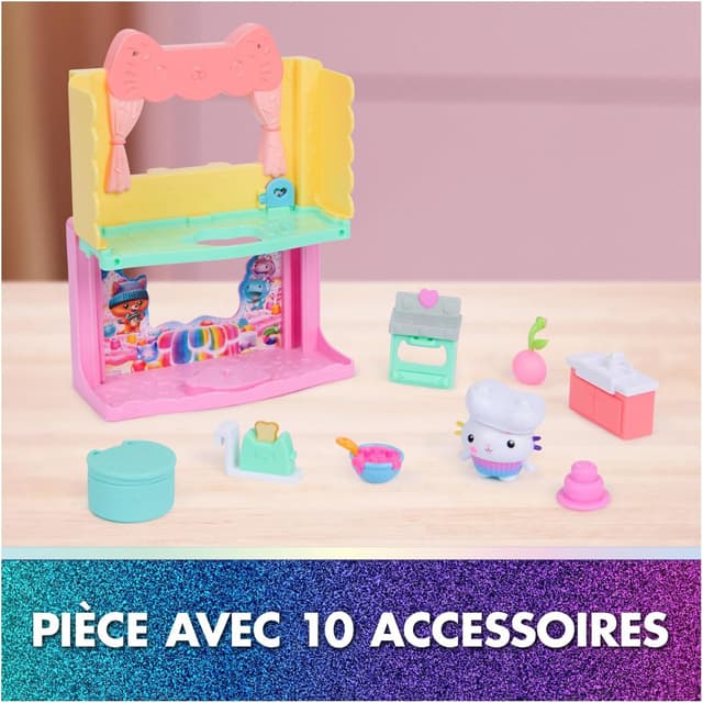 Detalle de Coffret Gabby et la Maison Magique Le Film – Cuisine avec P’tiChou (double espace de jeu, 1 figurine et 7 accessoires)