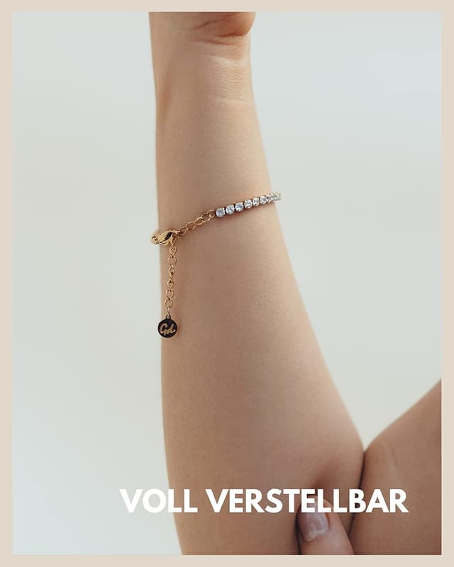 Detalle 2 de GD GOOD.designs Tennisarmband für Damen mit Cubic Zirkonia – Armkette in 18K Gold, Roségold oder Silber