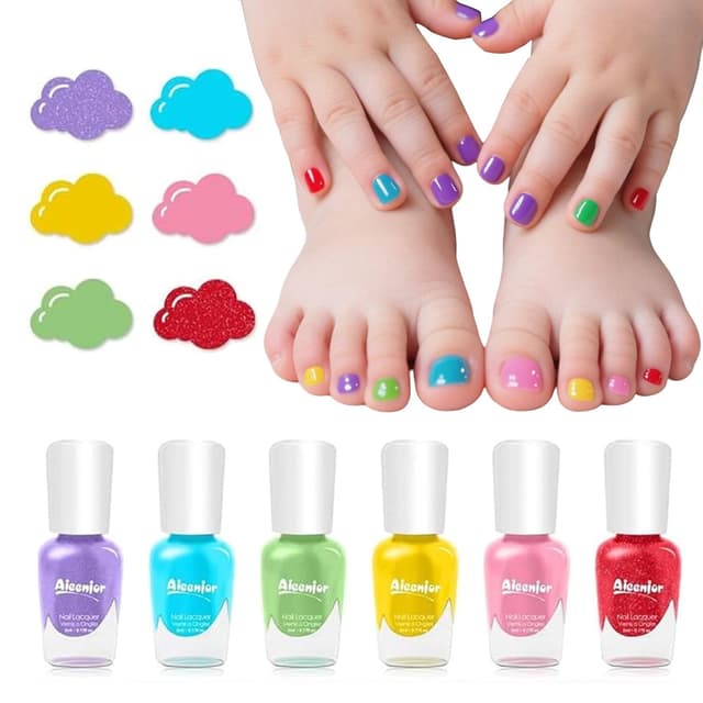 Detalle de Aieenjor Kinder-Nagellack-Set (6 Farben) – ab ca. 2–5 Jahre, wasserbasiert & abziehbar